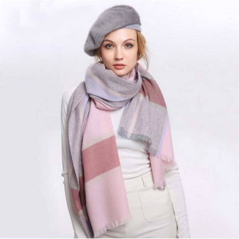 Pure Cashmere Scarves Pink Plaid Women Fashional Winter Scarf